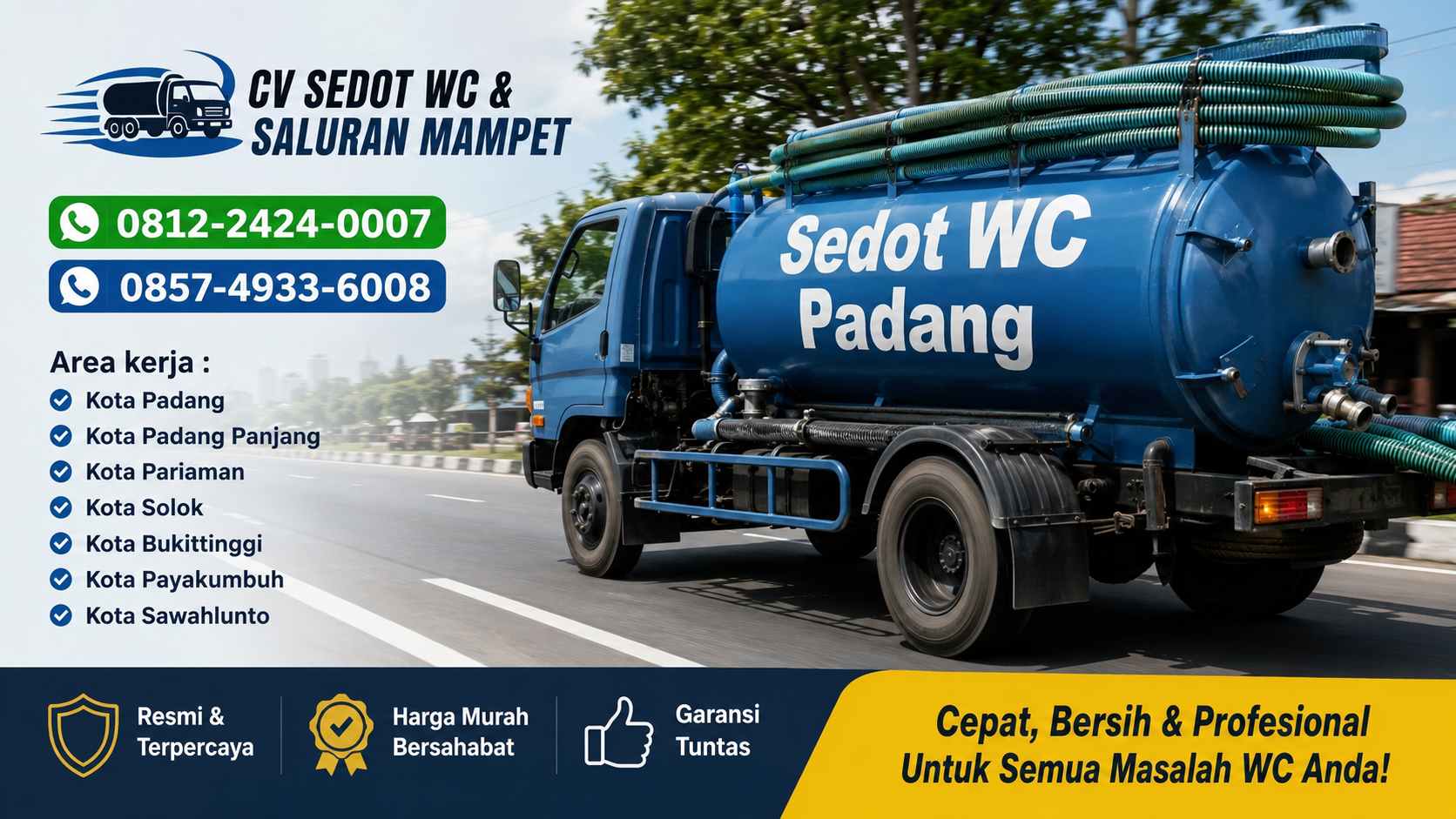 Jasa Sedot WC Padang 0812-2424-0007 Resmi, Murah & Garansi Tuntas